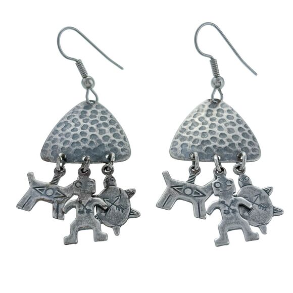 Vintage Steel Dog Figure Turtle Design Dangle Earrings - Picture 2 of 5